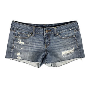 American Eagle Midi Shorts Womens 10 Blue Denim Low Rise Y2K